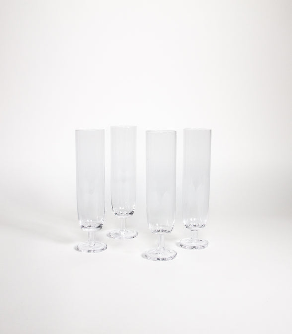 4 CHAMPAGNE FLUTE GLASSES IN BLOWN GLASS 