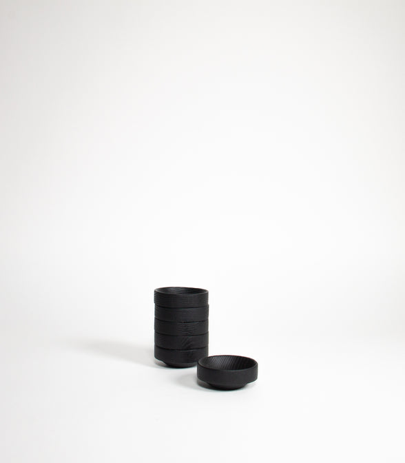 6 MINI BOWLS IN CARBONISED WOOD