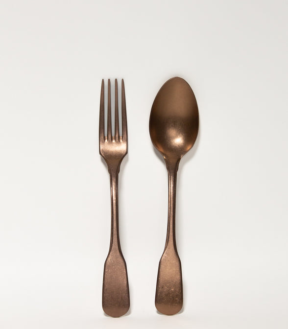 SERVING SPOON AND FORK IN BRONZE STONEWASHED FINISH