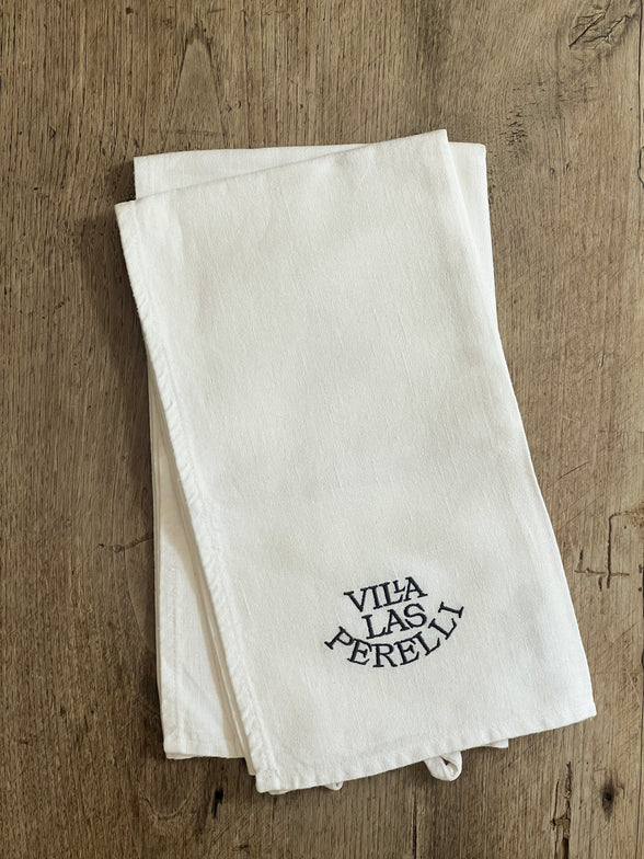 EMBROIDERED TEA TOWEL IN 100% ITALIAN HEAVY LINEN