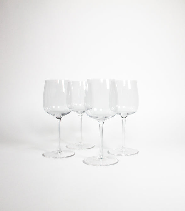 4 WHITE WINE CURVED GLASSES IN BLOWN GLASS